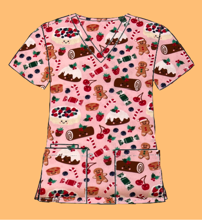 Dessert Christmas Scrub Top - Pre order